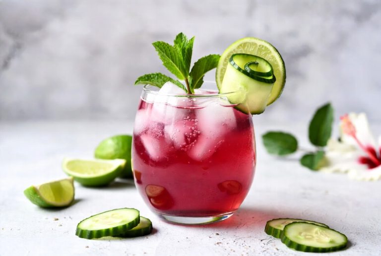 Hibiscus Cucumber Ginger Fizz Mocktail